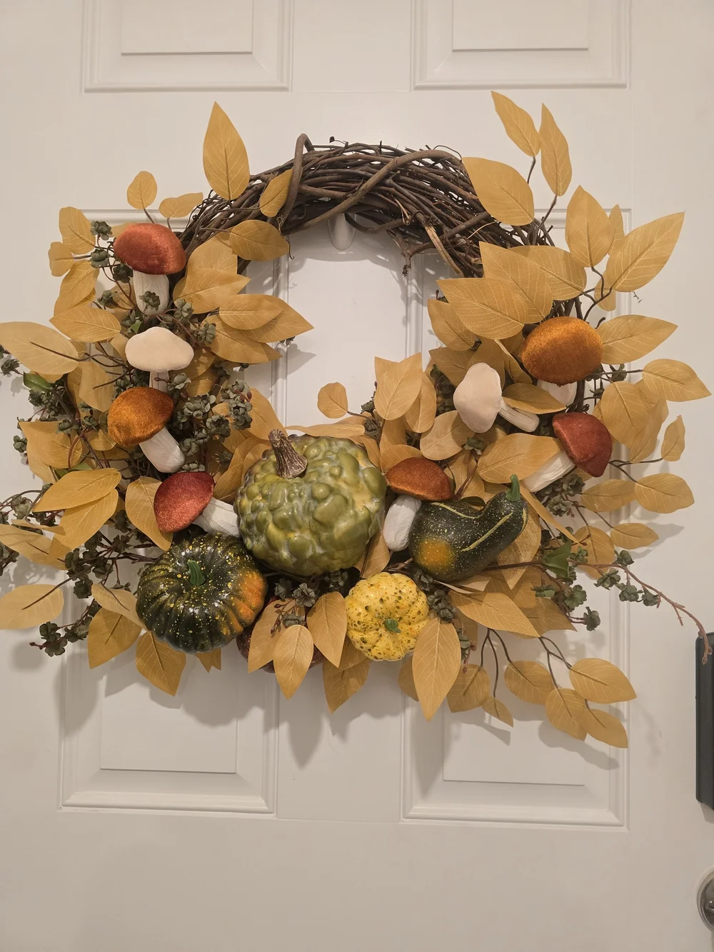 Autumn Harvest Pumpkin & Mushroom Fall Wreath in Mustard Yellow